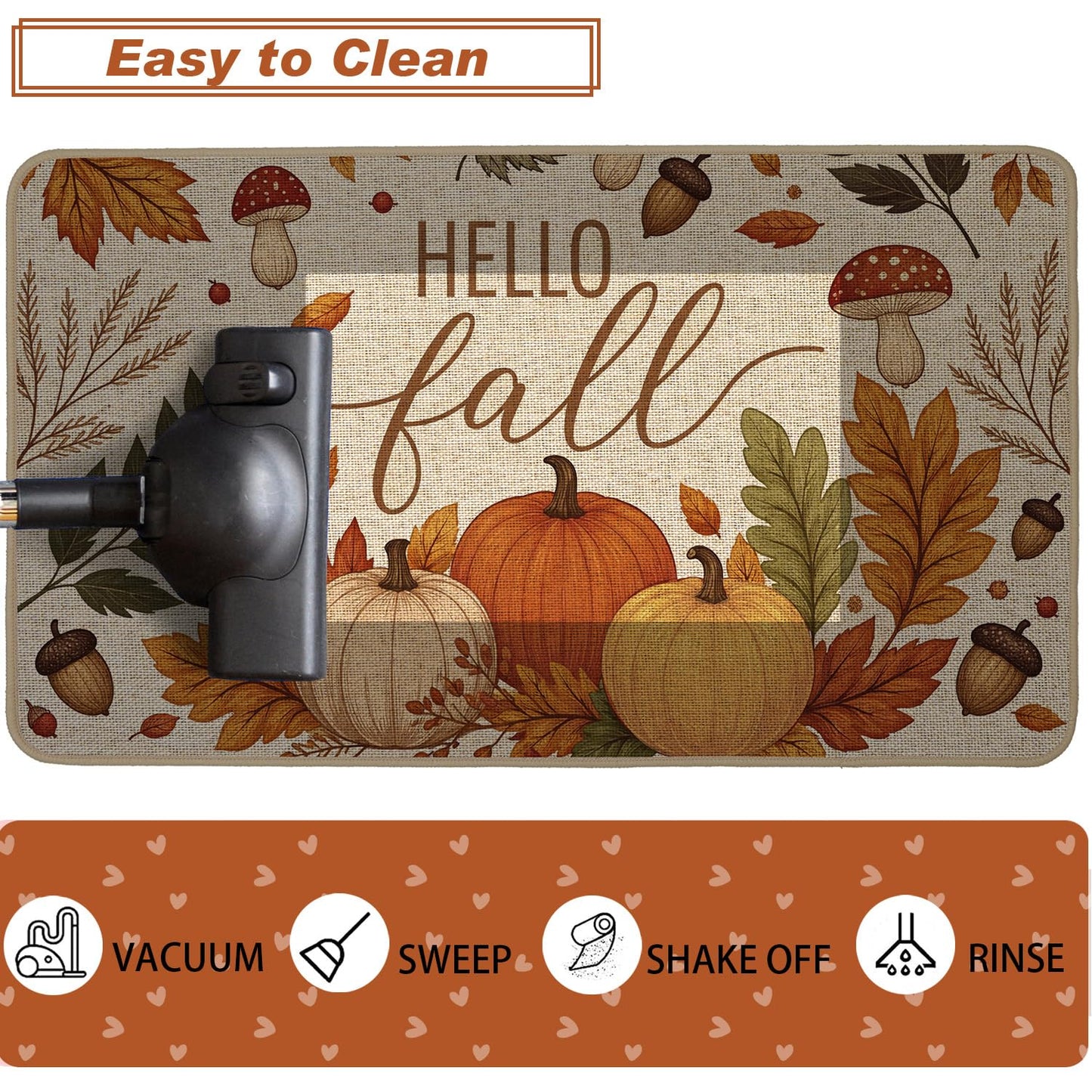 Baccessor Fall Kitchen Rugs Set of 2, Pumpkin Mushroom Kitchen Mats for Floor Washable Low-Profile Farmhouse Autumn Holiday Home Indoor Outdoor Decor 17x29 and 17x47 Inch