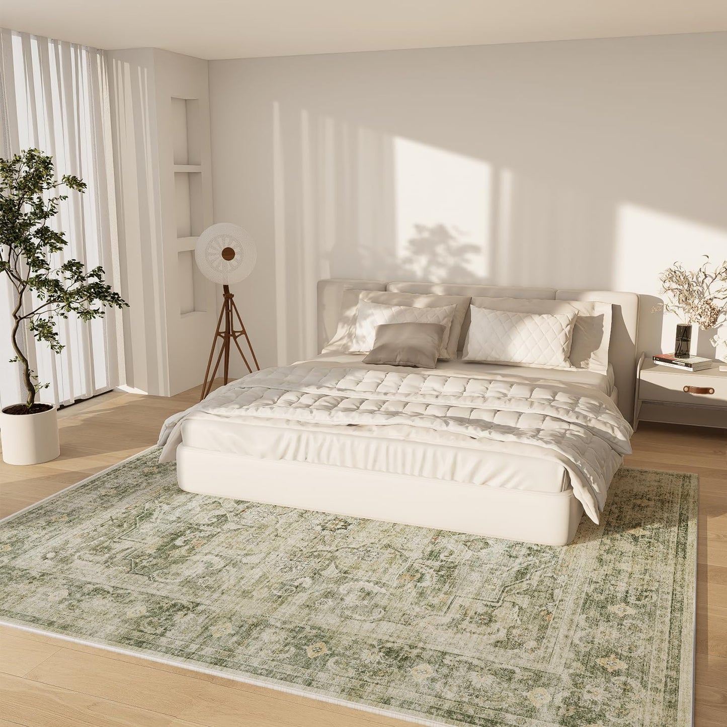 Area Rugs 9x12 Living Room: Washable Bedroom Rug Non Slip Low Pile Soft Faux Wool Non Shedding Distressed Vintage Boho Large Carpet for Dining Room Under Table Kitchen Nursery Entryway Office Indoor