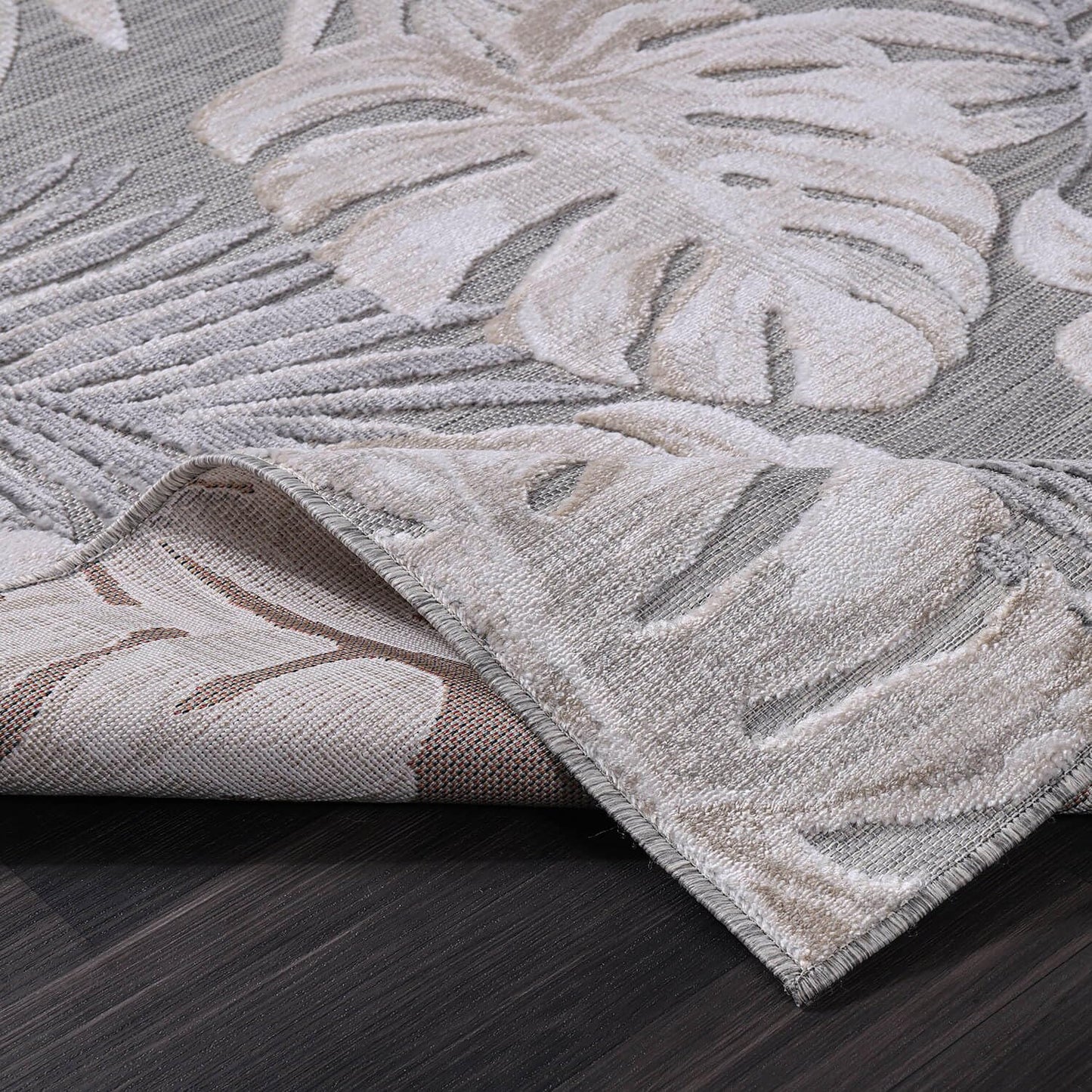 CAMILSON Indoor Outdoor Rug, Beige 5x7 Leaf Tropical Botanical Area Rugs for Indoor and Outdoor patios, Easy-Cleaning Non-Shedding Living Room, Garden and Kitchen Washable Outside Carpet (5 x 7)