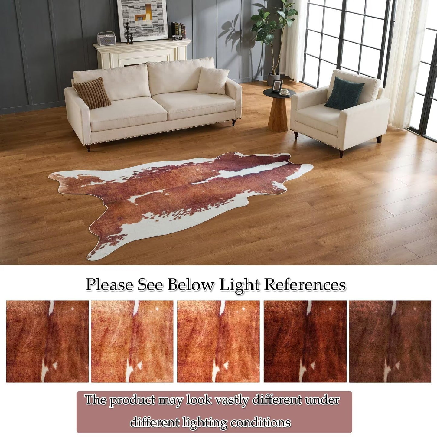 Brown Cowhide Rug,Large Carpet Non-Slip Luxury Faux Fur Cowhide Print Area Rug,Modern Style Animal Cow Print Skin Rugs Carpet for Living Room Bedroom -5.5 * 8FT(65 * 95inch)