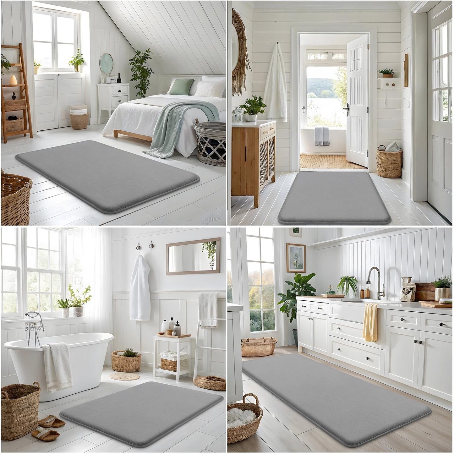 Smiry Memory Foam Bath Mat 24x16, Extra Soft and Absorbent Bathroom Mats, Non Slip Washable Carpet for Floor, Shower and Tub, Grey