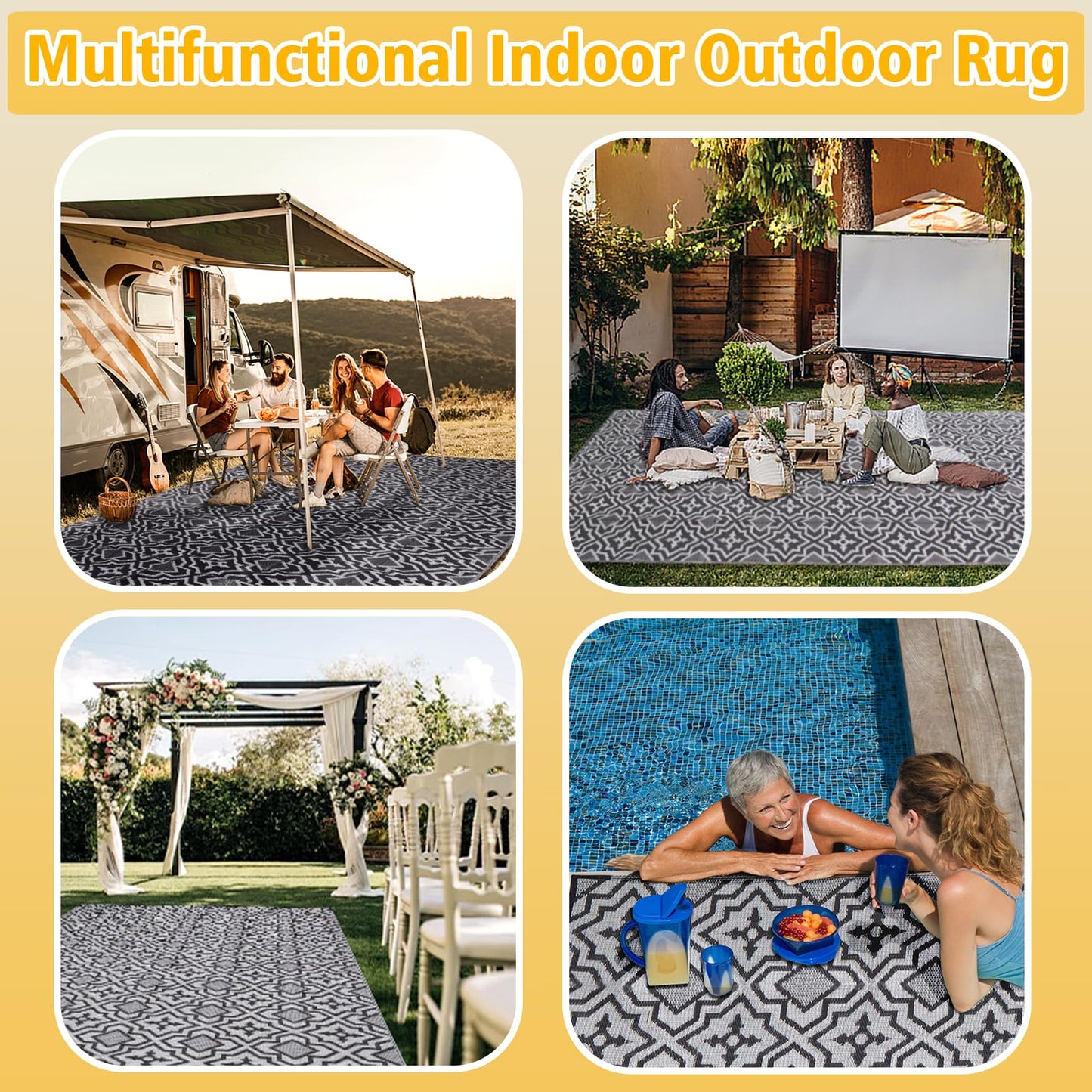 Alfolo Outdoor Rugs for Patio Rv Mats Waterproof Outdoor Rug 9x18 Large Camping Rug Reversible Tightly Woven Plastic Straw Rug Rugs, Clean Easily Mat for RV, Deck, Camping,Pool, Rv Essentials