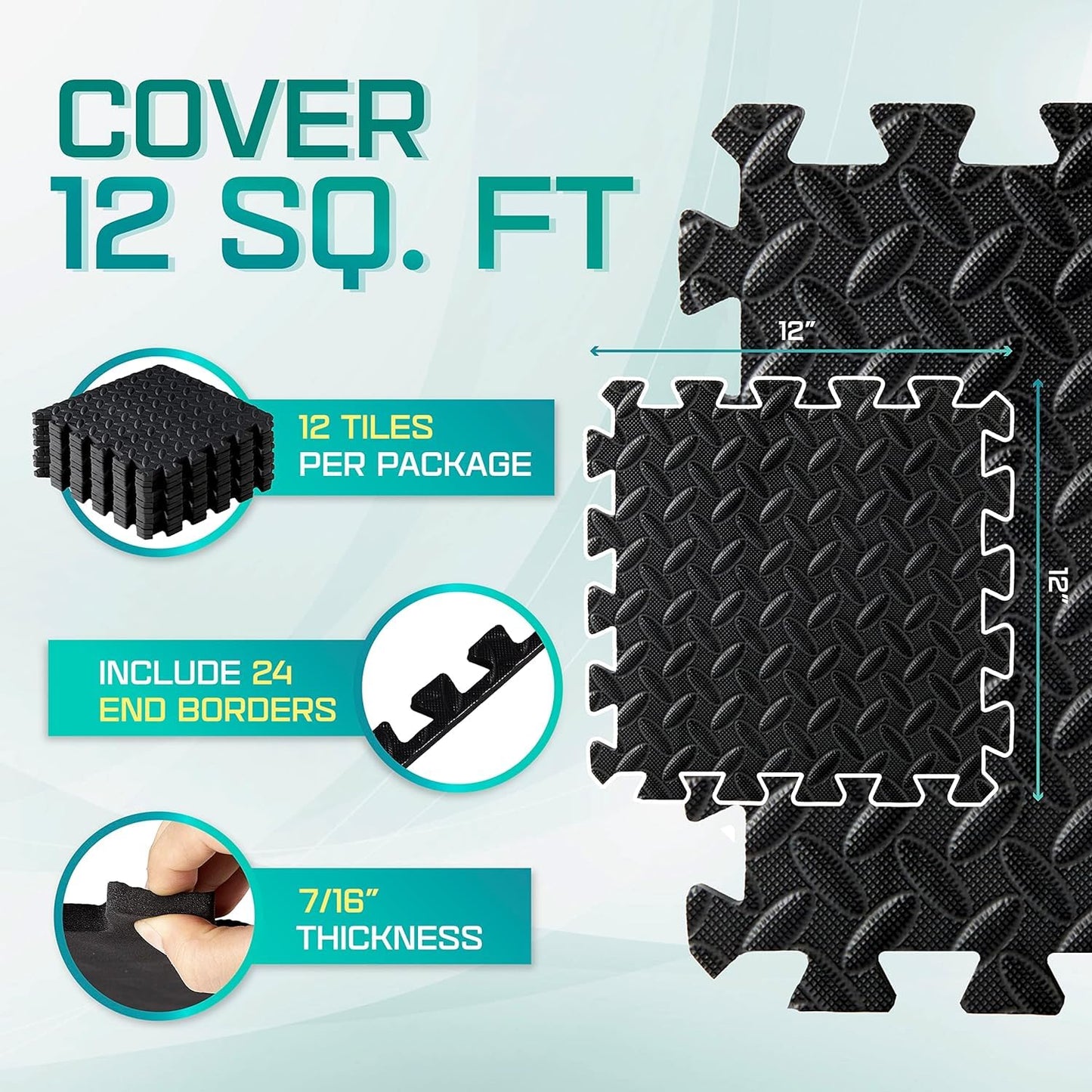 Yes4All Interlocking Exercise Foam Mats with Border – Floor for Gym Equipment Eva Tiles