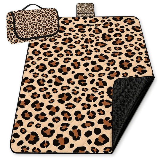 WFSM Leopard Print Picnic Mat 80x60 Inch, Leopard Print for Women, Cheetah Outdoor Play Mat for Adults and Toddlers Waterproof Sandproof Beach Blanket Travel Camping Rug