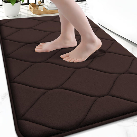 Smiry Memory Foam Bath Mat 30''x20'', Ultra Soft Non-Slip Bathroom Rug, Plush Water Absorbent Quick Dry and Machine Washable Floor Mat for Shower, Tub & Home Decor, Brown