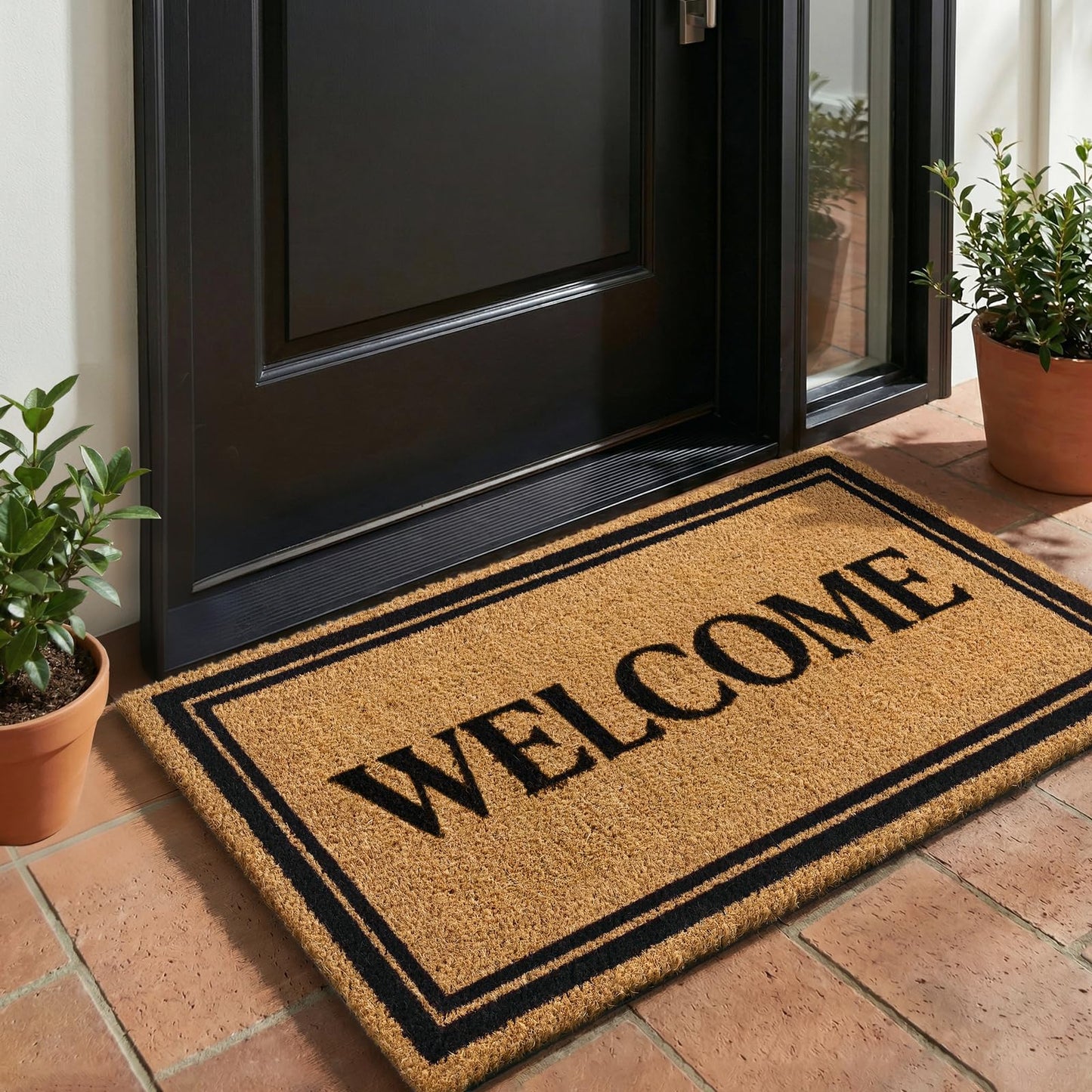 Kelarea Coco Coir Welcome Door Mat with Heavy Duty Backing, 17" x 30" Non-Slip, Easy Clean Mat for Front Door, Entrance, Porch, Indoor/Outdoor