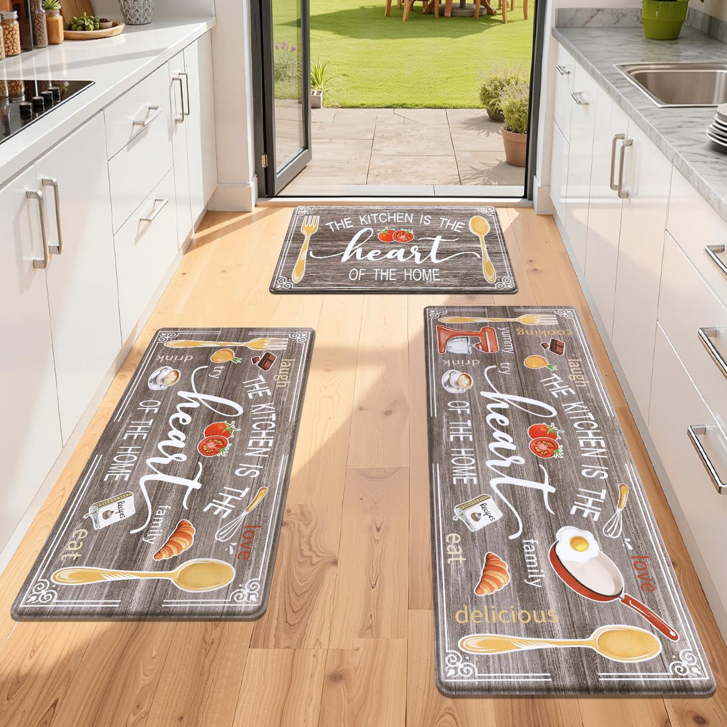 Yamaziot Anti Fatigue Kitchen Rug Set of 3, Non-Slip Waterproof Farmhouse Cushioned Comfort Standing Floor Mat for Kitchen, Office, Sink, Laundry