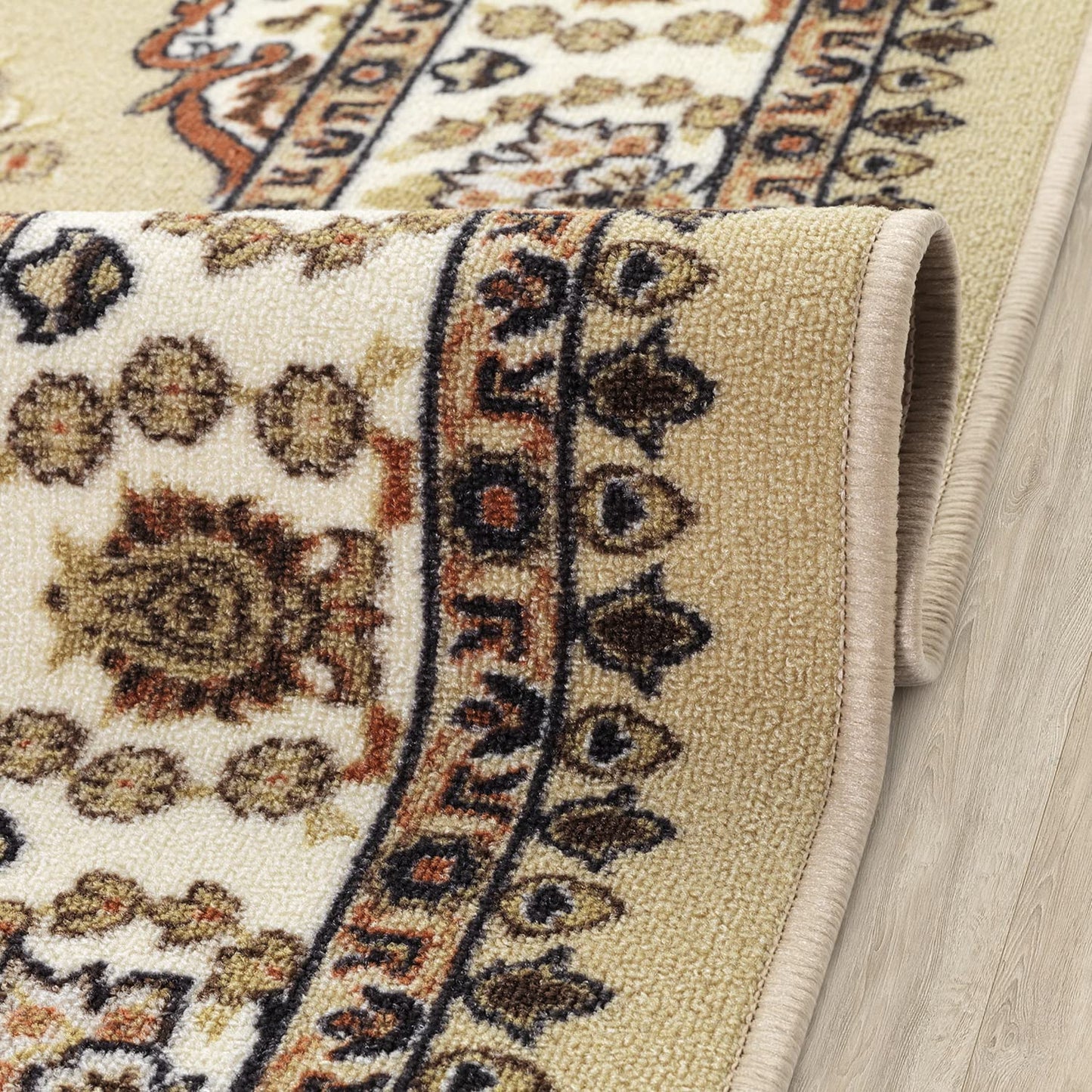 Antep Rugs Alfombras Oriental Traditional 5x7 Non-Skid (Non-Slip) Low Profile Pile Rubber Backing Indoor Area Rugs (Beige, 5' x 7')