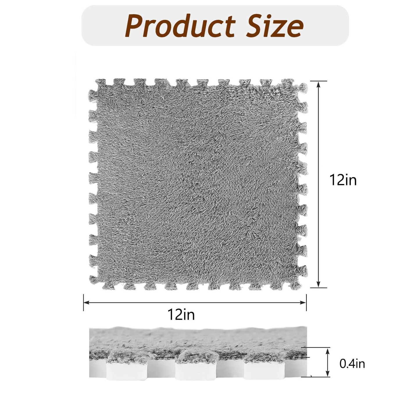 12 Pcs Soft Plush Interlocking Foam Floor Mats, Thick Puzzle Play Mat Tiles, Non Slip Carpet Tiles for Bedroom,Nursery,Living Room, DIY Area Rug Floor Padding(12" x 12" (Square), Blue+Grey)