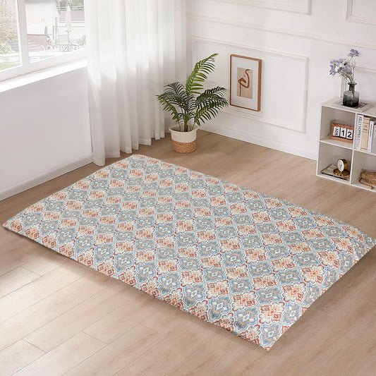100% Cotton Floor Futon Mattress Cover (Only Cover), Soft Skin-Friendly Washable Zippered Futon Cover for Traditional Japanese Floor Futon Mattress, Tatami Mattress Dustproof Cover (Twin, Flower)