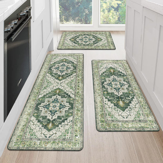 MJIAHOMDEC Cushioned Kitchen Rug Sets 3 Piece Anti Fatigue Mats for Floor Non Slip Waterproof Comfort Standing Mat Runner for Home Office, Sink, Laundry