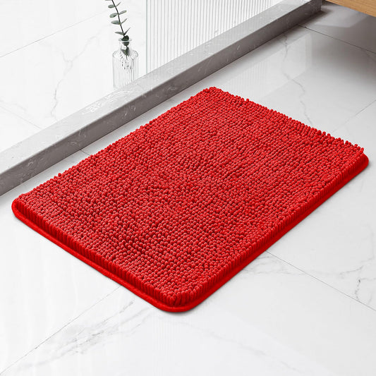 Kildoss Red Bathroom Rugs 17"x24" - Plush Chenille Non-Slip Bath Mat - Absorbent, Washable, Soft and Thick Decor for Shower, Sink, Kitchen, Tub, Home Accessories