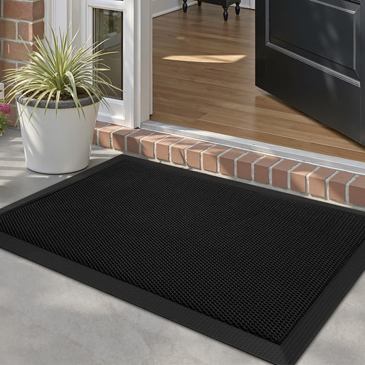 LUMI Front Door Mat for Outside Entrance 23.5''x35.5'', Heavy-Duty Dirt-Trapping Doormat with Durable Non-Slip Rubber Backing, Stain & Fade-Resistant Entry Mats, Black