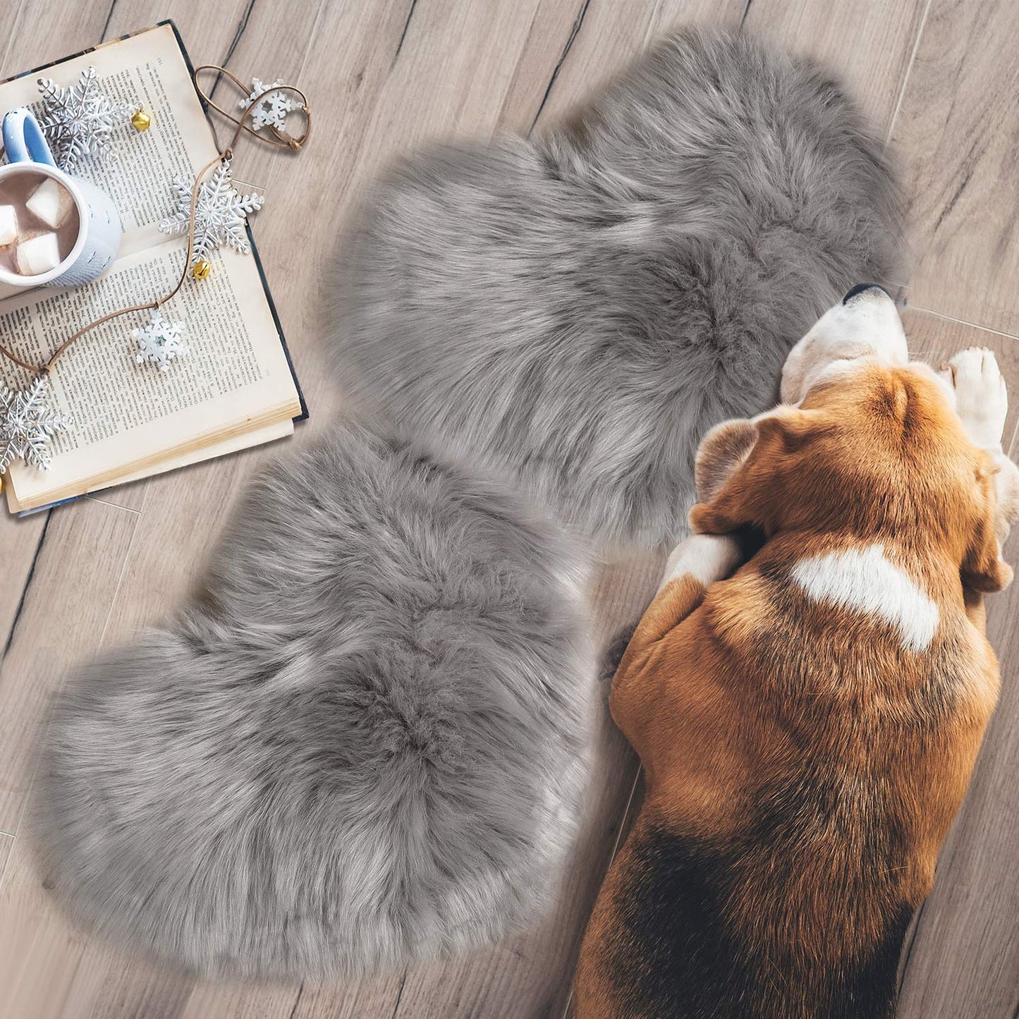 Mudder Heart Shaped Faux Fur Rug, Fluffy Photo Background Props for Product Photography, Nail Art, Jewelry Display, Decorative Soft Rugs for Bedroom, Home, 12 x 16 Inch(Gray)
