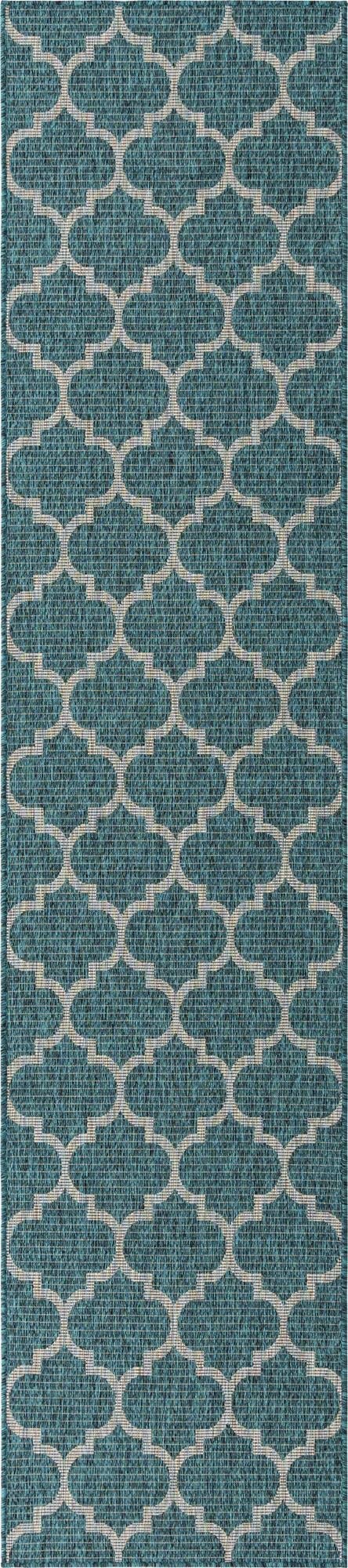 Unique Loom Outdoor Trellis Collection Area Rug (2' 7" x 12' Runner, Teal/ Gray)