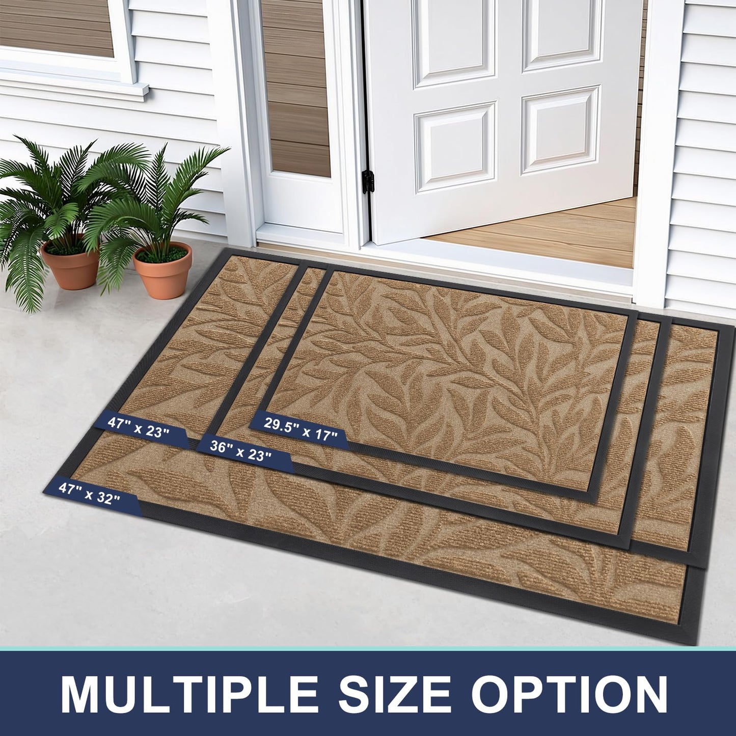 Smiry Front Door Mat Indoor Outdoor Entrance, Heavy Duty Natural Rubber, Trap Dirt and Moisture, Non-Slip Doormats, Low Profile, Easy Clean Patio Porch Entryway Mat, 29.5x17, Coffee