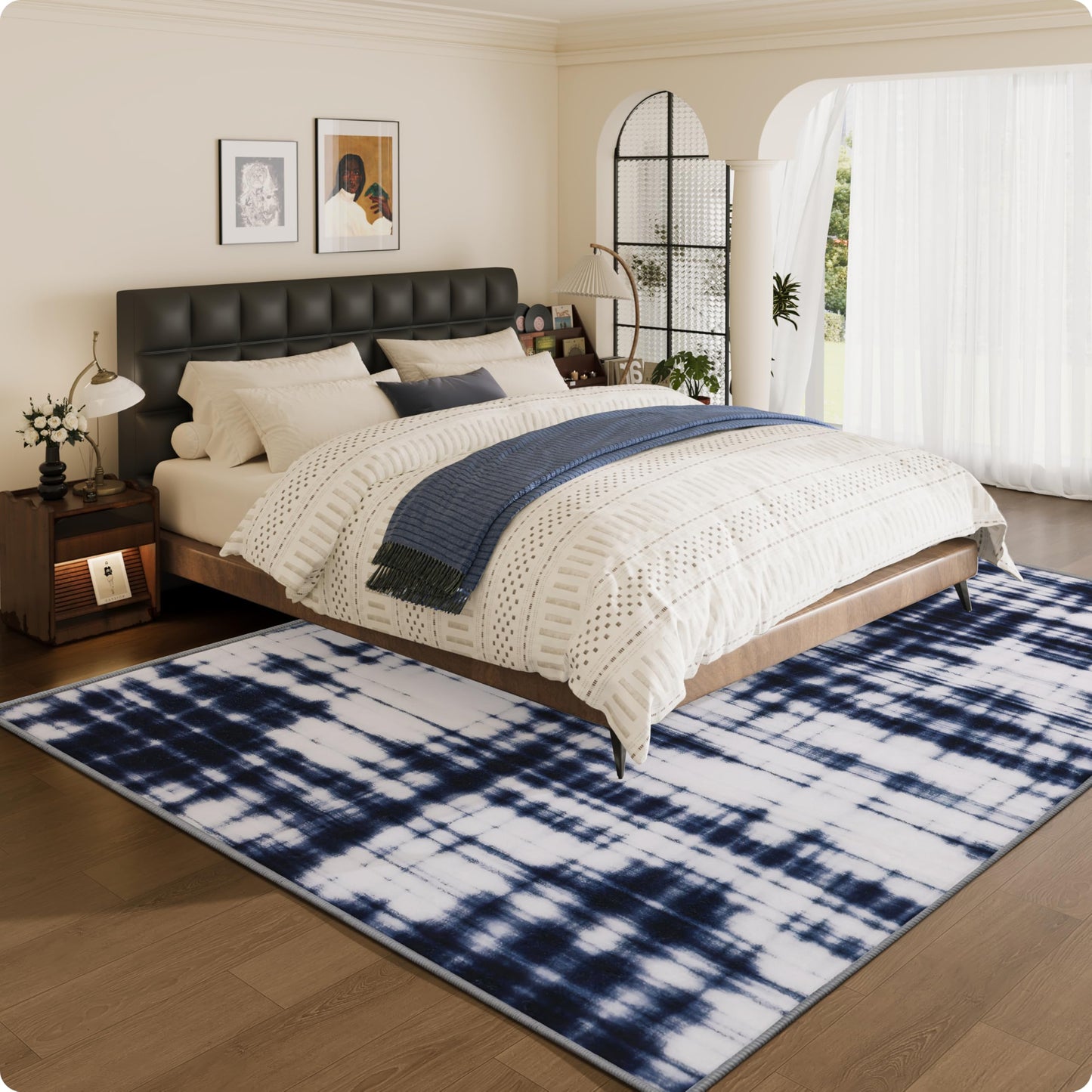 Clemile Modern Area Rug 8x10 - Non-Slip Washable Rug Living Room Carpets - Soft & Stain Resistant Rug for Home Bedroom Dining Room Home Office Indoor Nursery Blue and White