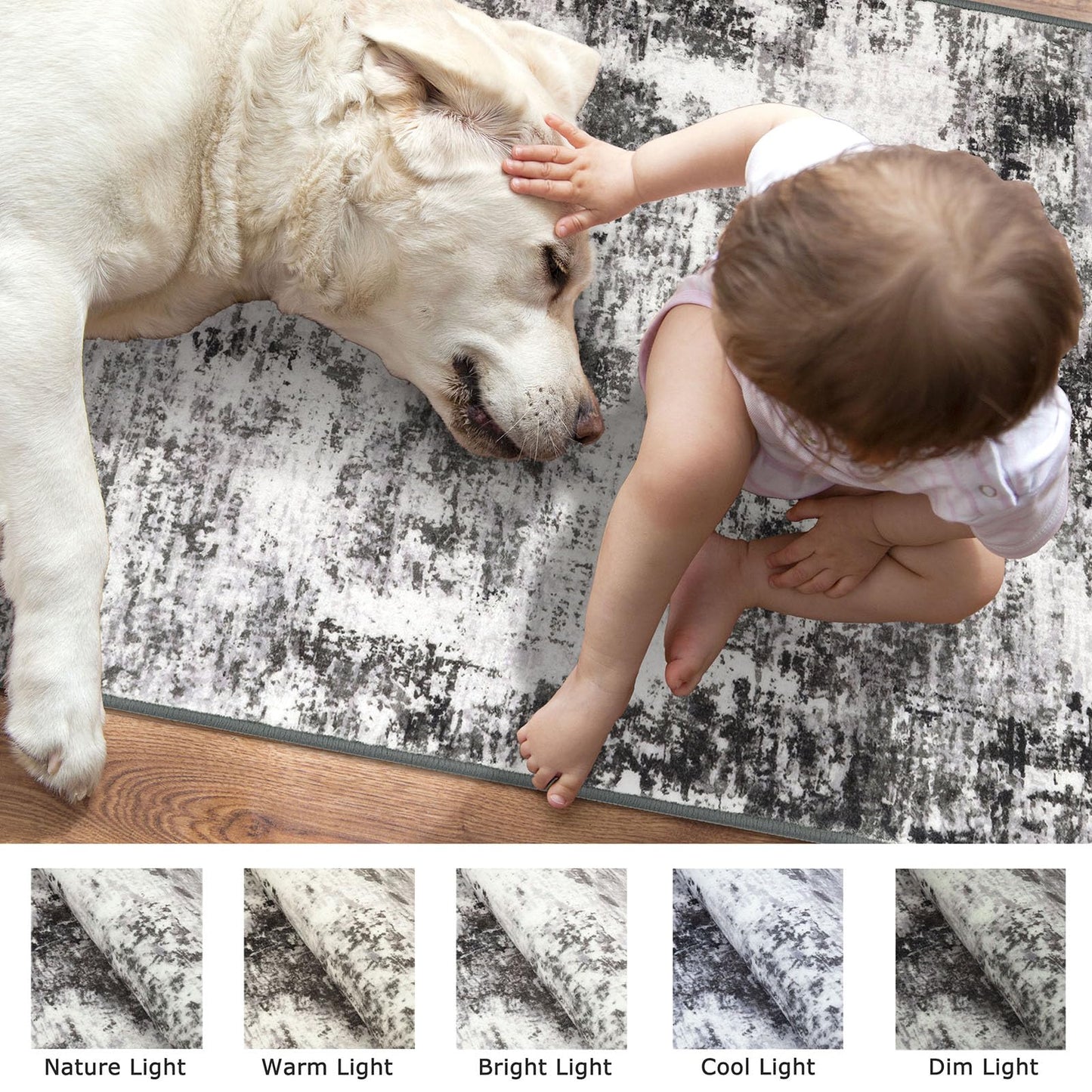 Lansny Modern Abstract Entryway Rug Indoor 2x3 Washable Non-Slip Soft Black Grey Small Area Rug Kitchen Mat Thin Print Faux Wool Floor Carpet for Entrance Bedroom Office