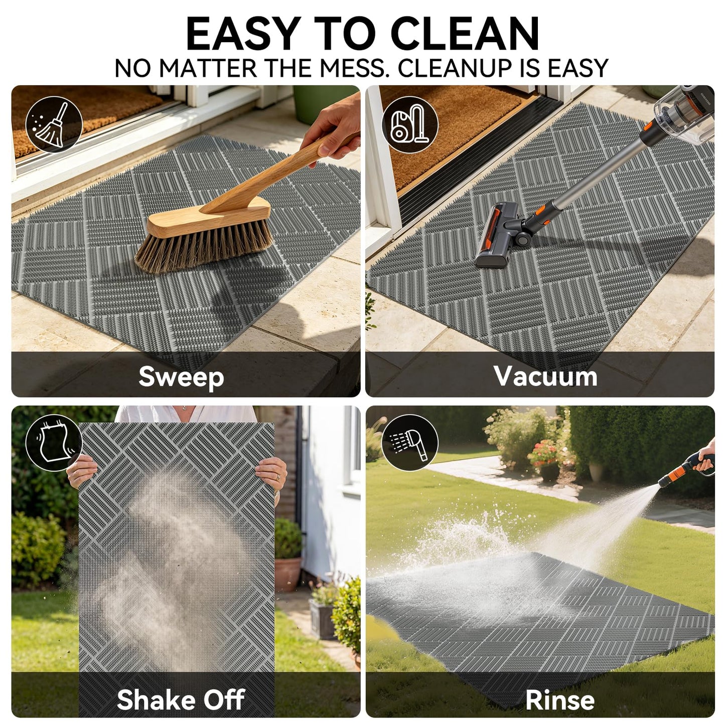 Front Door Mat Outside Entrance 31x47, Heavy Duty Non Slip, Outdoor Floor Mats Welcome Floor Doormat, Dirt Waterproof Exterior Entry Mats All Weather for Patio Entryway Kitchen Industral Bar Grey