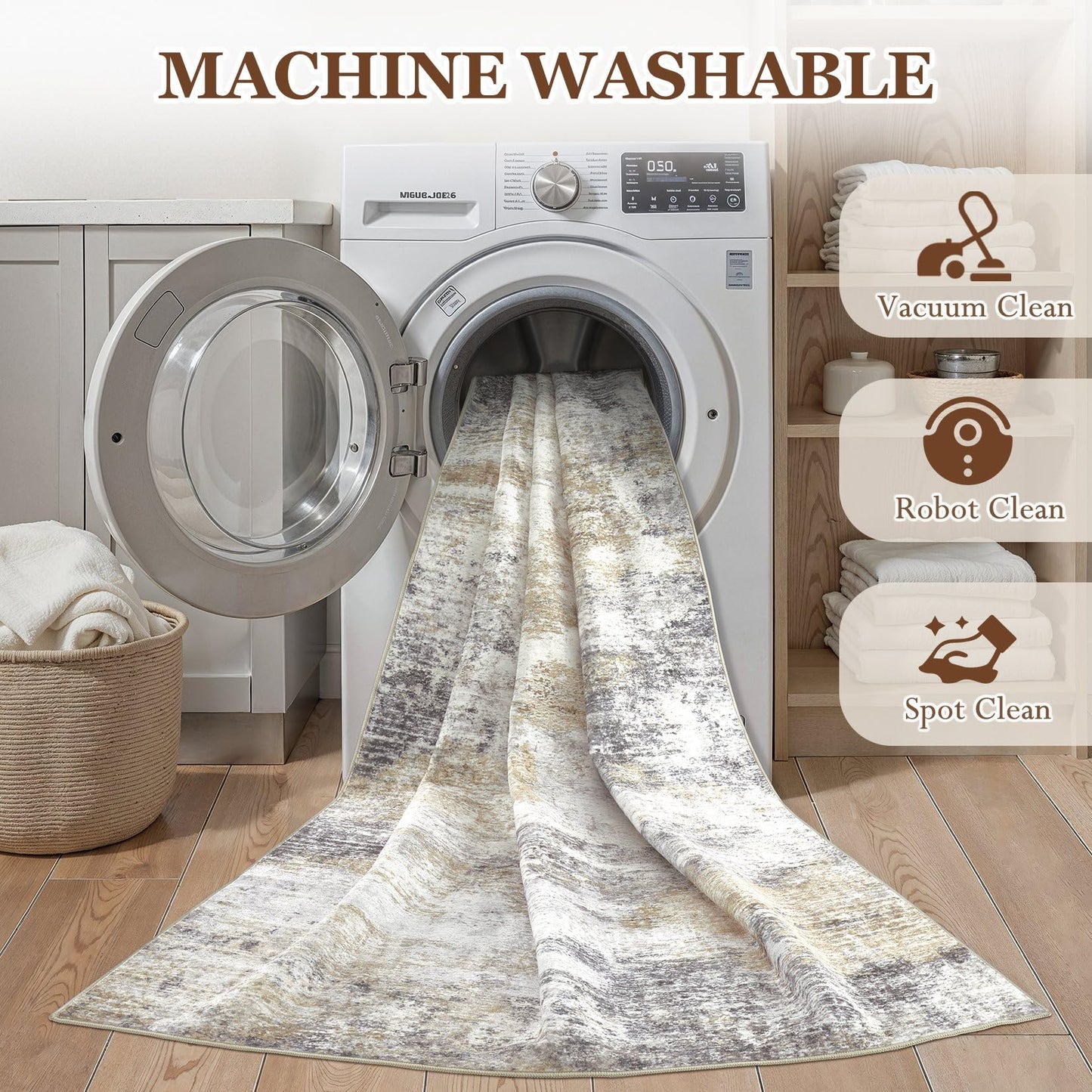 10x12 Area Rugs for Living Room - Washable Neutral Modern Abstract Rug Soft Non-Slip Stain Resistant Carpet for Bedroom Dining Table Nursery Farmhouse Home Office Decor- GoldBrown