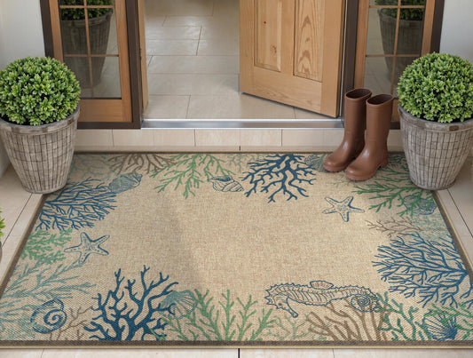 LIVEBOX Easy Jute 28''x43'' Front Porch Rug, Outdoor Non Slip Washable Kitchen Rug Modern Coastal Animal Area Rugs Floor Hello Welcome Door Mat Carpet for Entryway Porch Doorway(Blue 28''x43'')