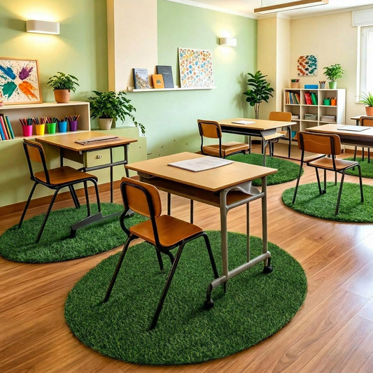 Dunzy 2 Pack Artificial Grass Mats for Class 39 Inch Round Classroom Rug Floor Cushions Soft First Day of School Educational Mat Non Slip Back to School Learning Playing Areas