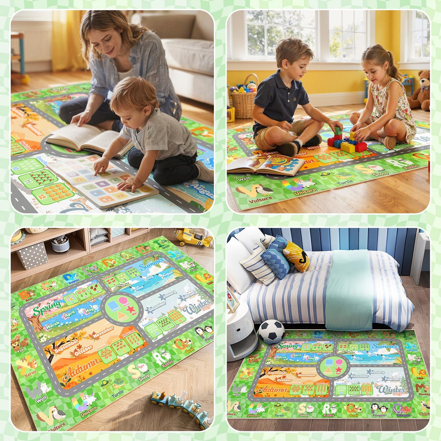 Auetwyona Kids Playroom Rug 3' x 5'- Educational Alphabet ABC Mat with Animals,Seasons & Numbers | Classroom Rug & Playroom Essential Fun Play Mat Washable Kids Area Rug for Boys & Girls Bedroom