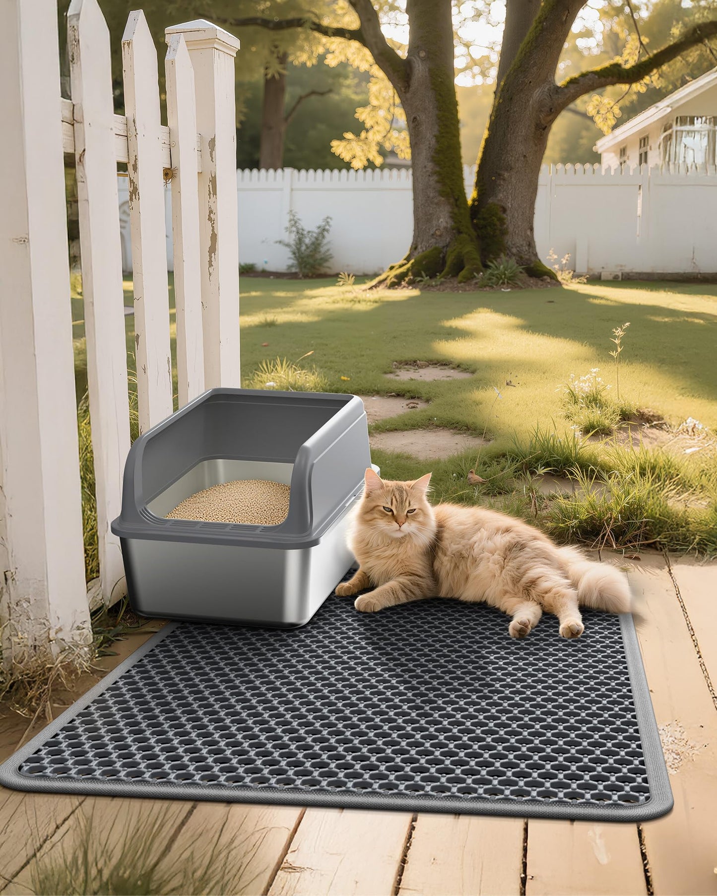 Cat Litter Mat - 30'' x 24'' Large Litter Trapping Mat, Easy to Clean Litter Box Mat, Waterproof, Urine-Proof, Non-Slip, Cat Toilet Training Systems Accessories, Grey