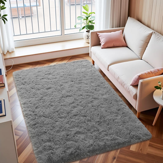 Macgace 3x5 Grey Area Rugs for Living Room, Super Soft Fluffy Rug with Non-Slip Backing for Girls Boys Bedroom Baby Nursery, Solid Shag Carpet Modern Home Interior Decor