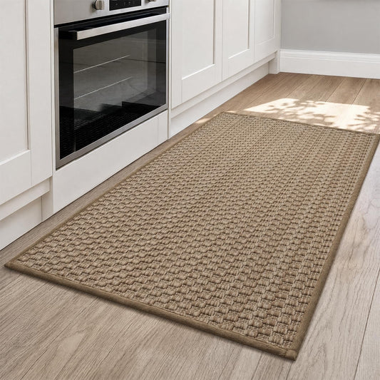 Thin Kitchen Rugs Non Slip Washable,Low Profile Kitchen Mats for Floor In Front of Sink,Dishwasher, Refrigerator, Tile & Hardwood Floors,Absorbent Easy Care Thin Runner Kitchen Floor Mat,20"*32",Beige