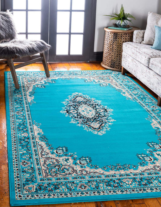Unique Loom Reza Collection Traditional Persian Style Area Rug, 8 x 10 ft, Turquoise/Ivory