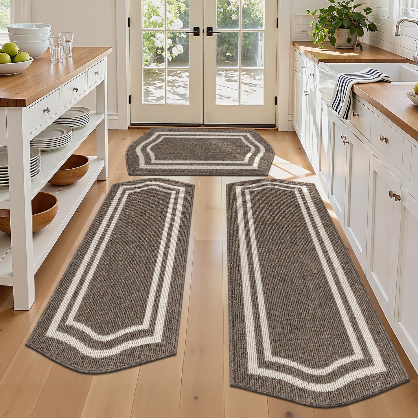 HEBE Farmhouse Kitchen Rugs Sets of 3 Non Slip Washable Boho Kitchen Rugs and Mats for Floor Kitchen Runner Rug Floor Carpet for Kitchen, Laundry, Hallways