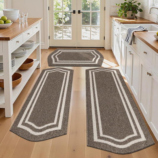 HEBE Farmhouse Kitchen Rugs Sets of 3 Non Slip Washable Boho Kitchen Rugs and Mats for Floor Kitchen Runner Rug Floor Carpet for Kitchen, Laundry, Hallways