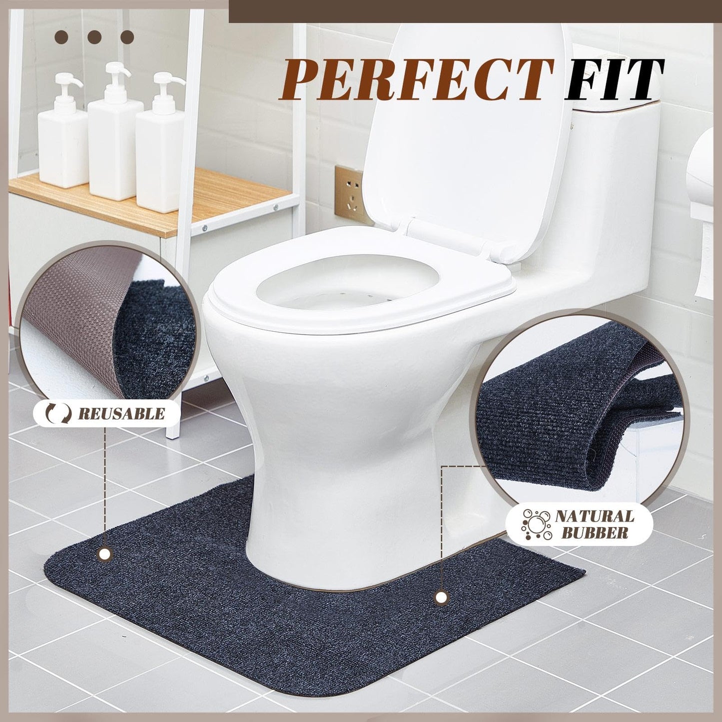 Drydiet 6 Pack Toilet Mat Round Commode Potty Training Urinal Mats Rubber Toilet Training Rug Pads Absorbent Rugs U Shaped Urinal Floor Mats for Bathroom Restroom, Gray (Classic Style)