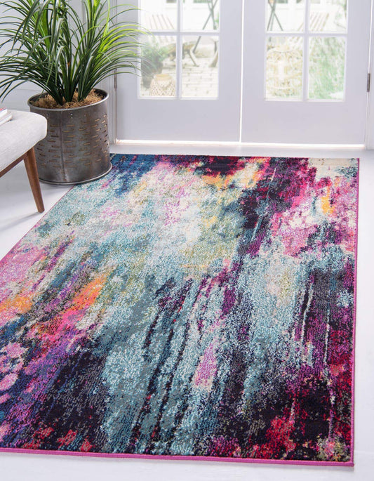 Unique Loom Chromatic Collection Modern Colorful & Vibrant Abstract Area Rug For Any Home Décor (4' 0 x 6' 0 Rectangular, Multi/ Light Blue)