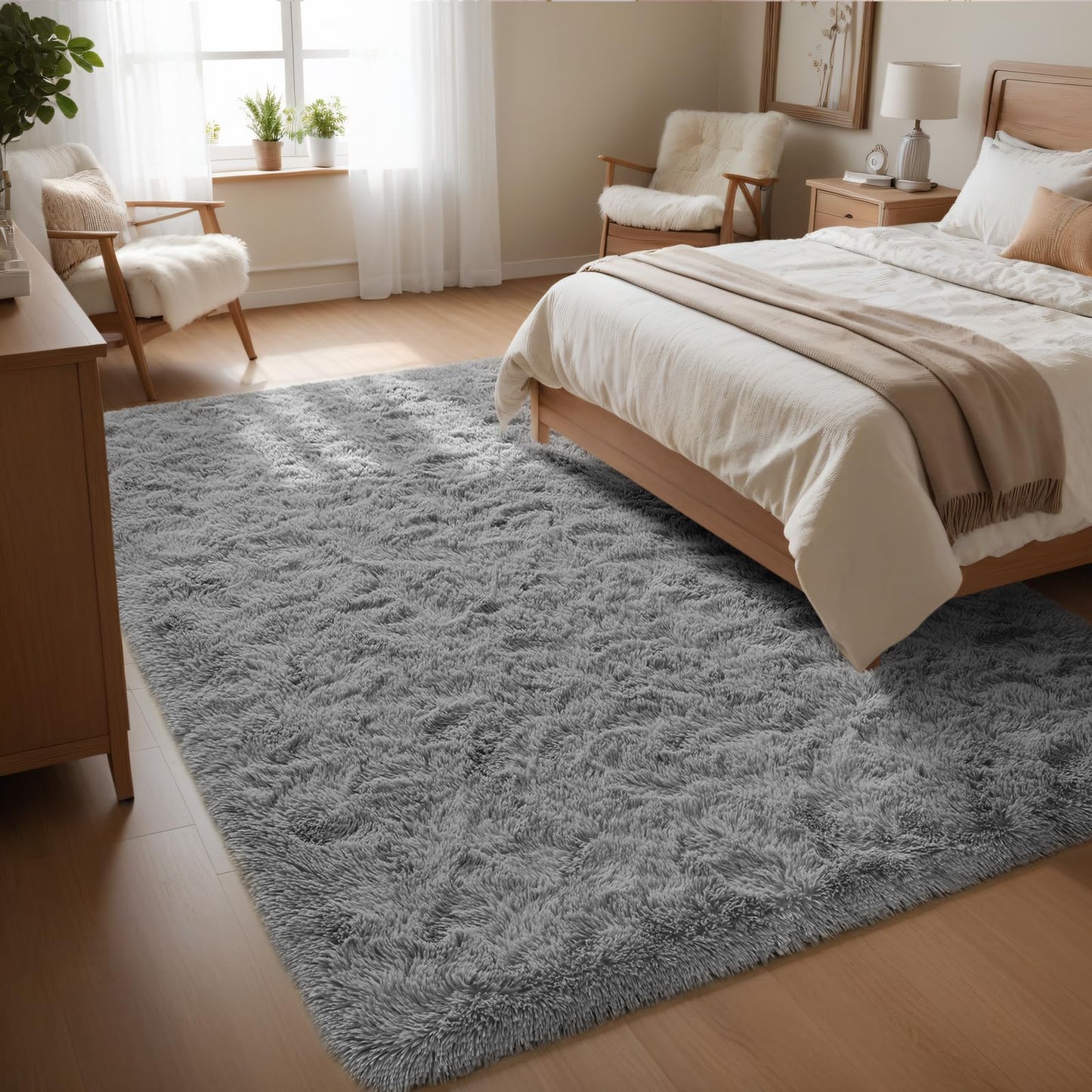 Macgace 3x5 Grey Area Rugs for Living Room, Super Soft Fluffy Rug with Non-Slip Backing for Girls Boys Bedroom Baby Nursery, Solid Shag Carpet Modern Home Interior Decor