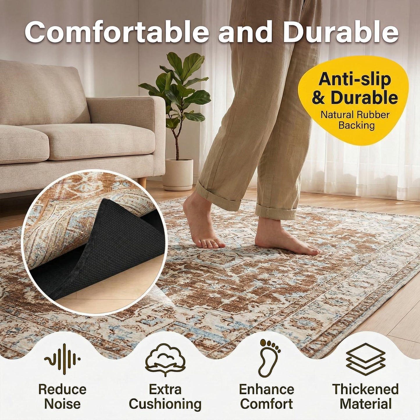 AHEONLAR Non-Slip Rug Pads, Waterproof Extra Large Area Rugs Pad 4'x6' Non Skid Felt Pads Rugs for Living Room, 1/4 inch Thick Carpet Padding Protector Mat Floor Mat