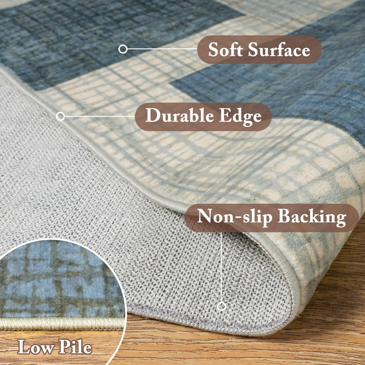 Ailyei Area Rugs 3x5 Kitchen Rugs Entry Rug for Inside House, Modern Geometric Entryway Rug Non Slip Stain & Fade Resistant, Grid Print Patchwork Area Rug for Entrance Bedroom Decor, Blue