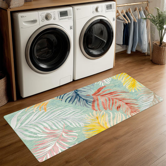 ANNA QUEEN Colorful Palm Leaf Laundry Room Rug Runner 20x47 Inch -Waterproof Non-Slip Floor Mat for Front Load Washer Dryer,Tropical Beach Decor,Machine Washable