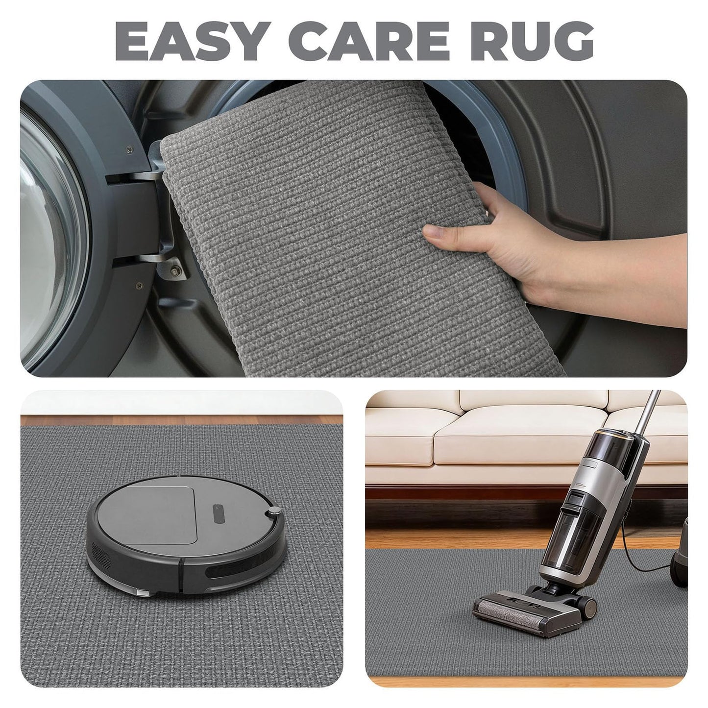 Lansny Washable Runner Rug 2x6 Runners for Hallway Braided Cotton Entryway Runner with Non Slip Backing Indoor Carpet Runners for Kitchen Bedroom, Grey