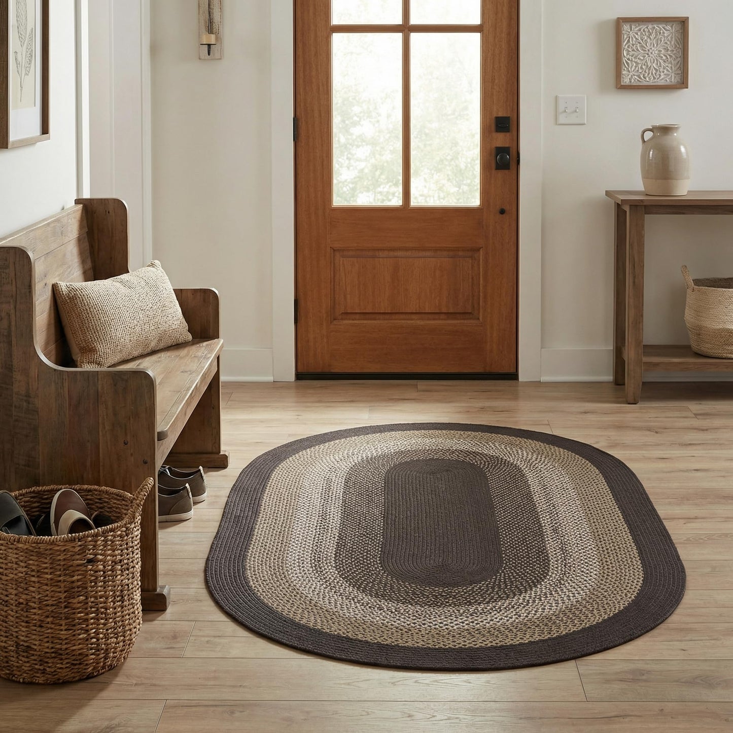 Super Area Rugs Rustic Taupe & Dark Gray Oval Braided Rug for Entryway/Foyer, Woven Outdoor Rug for Patio/Porch 3' x 5' Oval