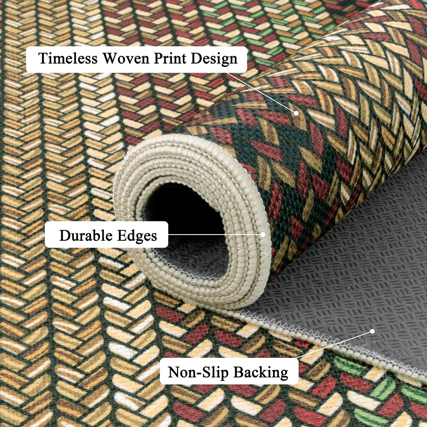 Ileading Faux Braided Area Rug 6'x9' Washable Farmhouse, No-Shed Non-Slip Woven Carpet, Pet Friendly Stain Resistant Jute Style Rug for Living Room Dining Bedroom Office
