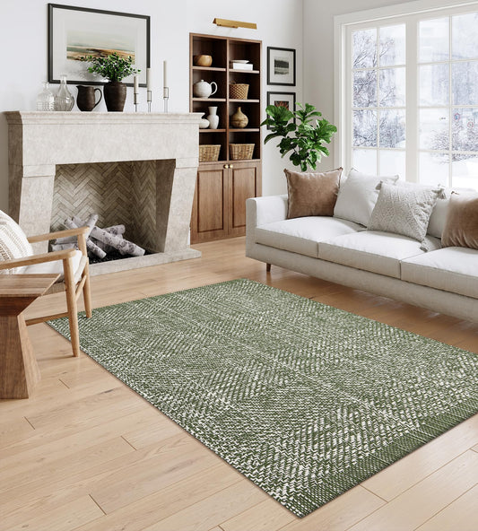 LEEVAN Washable Area Rug 4x6, Hand-Woven Cotton Living Room Rug, Green Braided Bedroom Rug, Farmhouse Indoor/Outdoor Floor Carpet for Patio, Nursery, Office, Playroom, Dining Room