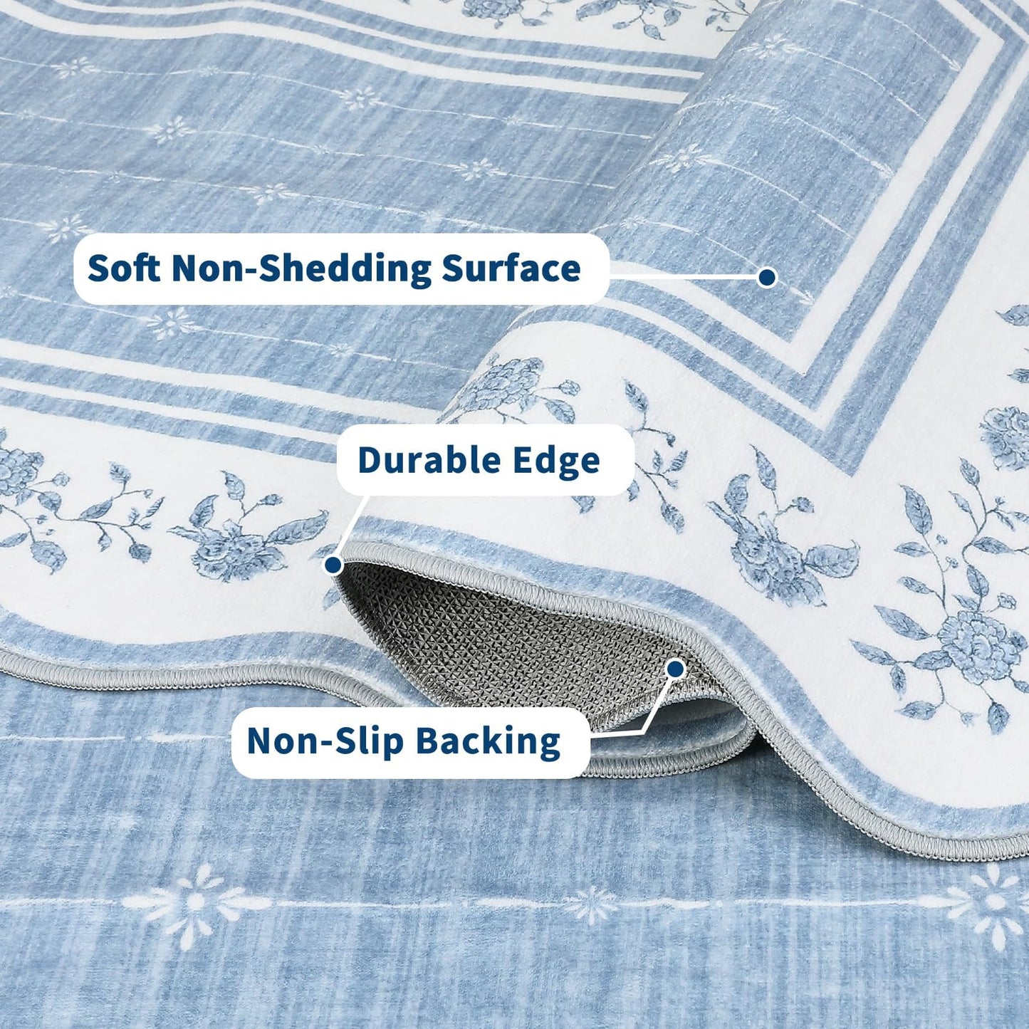 Garvee Washable Rugs for Living Room 8x10 Area Rugs for Bedroom Scalloped Rug Modern Bordered Non Slip Large Kids Bedroom Carpet Indoor Stain Resistant Floor Cover for Dining Room Office Nursery Blue