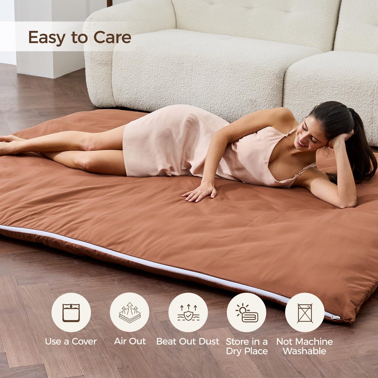 Miisong Japanese Floor Mattress with Washable Cover, Folding Futon Mattresss, Tatami Mat Sleeping Pad with Thicken Memory Foam, Roll Up Floor Lounger Bed for Kids Adults (Twin 80"×39"×2.6")