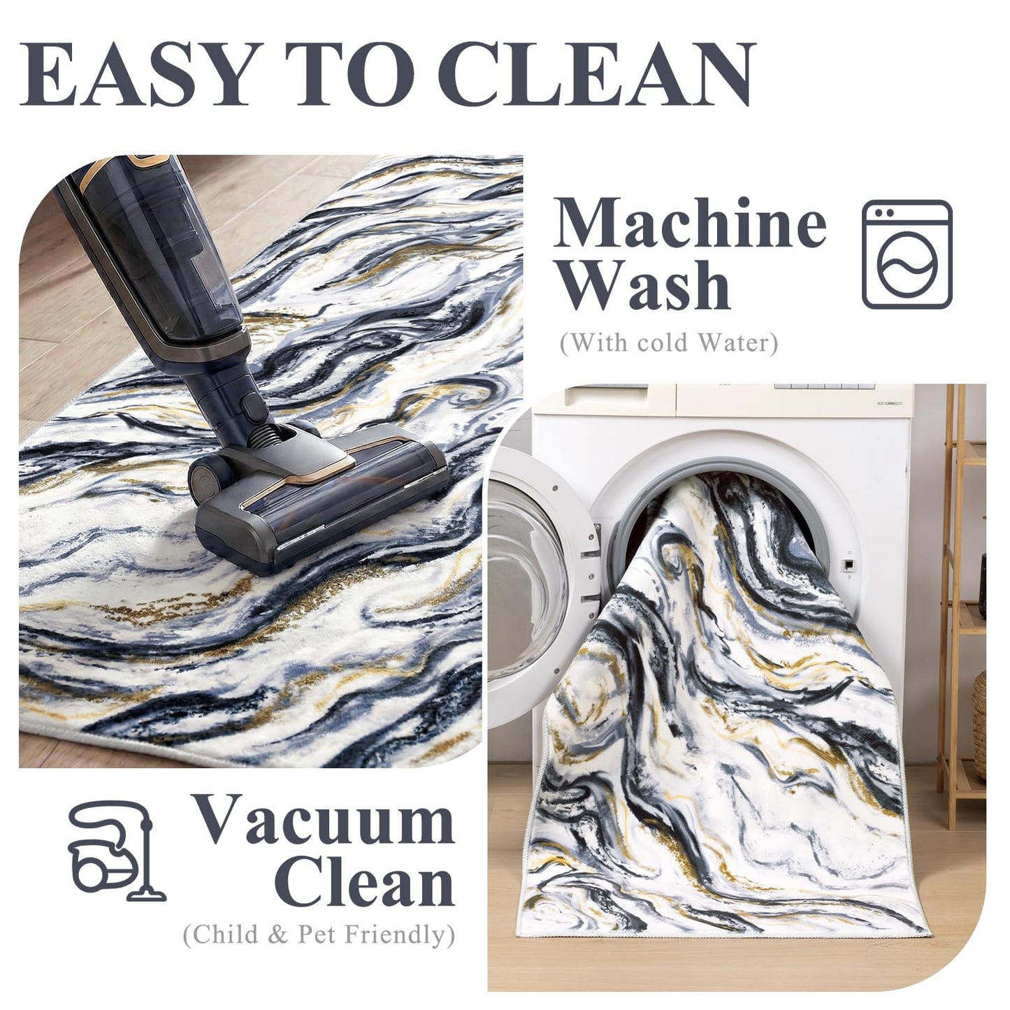 Yamaziot 2x8 Washable Runner Rug for Kitchen Hallways, Modern Abstract Non-Slip Rug with Rubber Backing, Stain Resistant & Low Pile Carpet Runner for Bedroom, Laundry, Entrance,Black