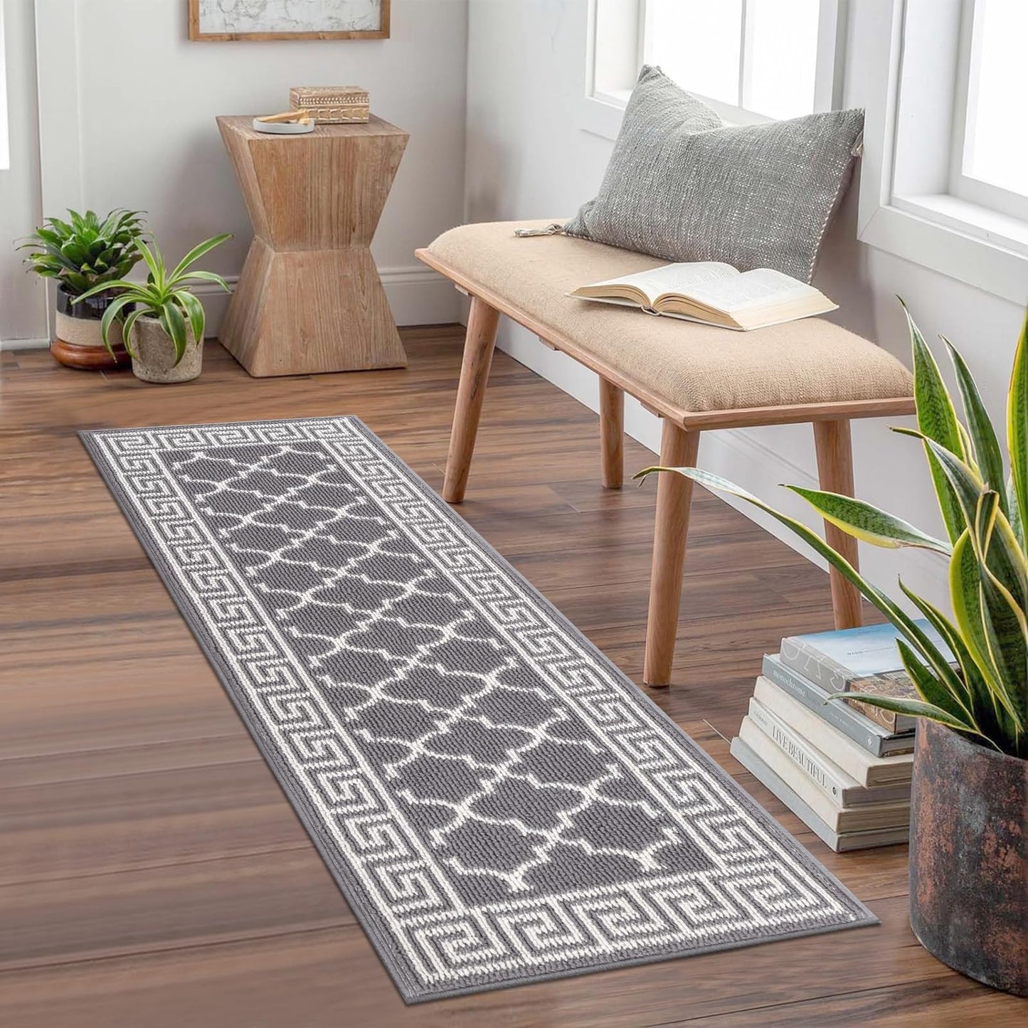 Pauwer Door Mat Indoor Entrance 20"x60" Absorbent Dirt Trapper Welcome Mats for Front Door Washable Entryway Rugs Ultra Thin Doormat Non Slip Runner Rugs for Hallway Kitchen Laundry Room, Grey