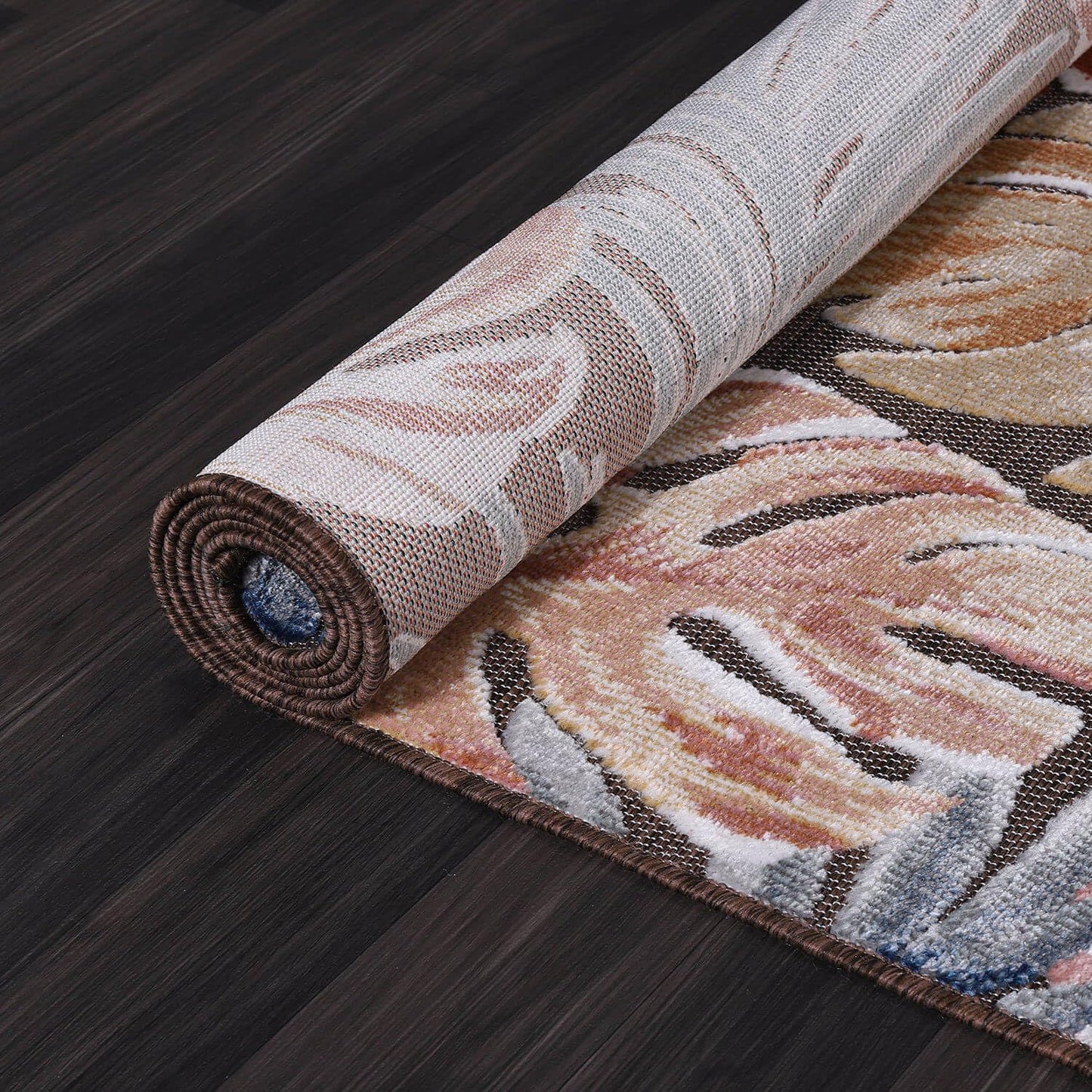 CAMILSON Indoor Outdoor Rug, Brown 9’x12’ Leaf Tropical Botanical Area Rugs for Indoor and Outdoor patios, Easy-Cleaning Non-Shedding Living Room, Garden and Kitchen Washable Outside Carpet (9x12)