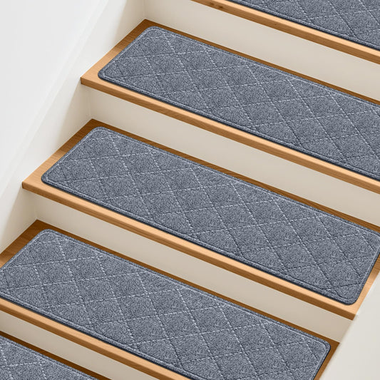 TranquilMoments Stair Treads Non-Slip for Wooden Steps, 4Pack - 8" x 30" Edging Stair Runner Indoor for Kids Elders & Pets, Washable Carpet Stair Treads with Peel & Stick Reusable TPE Backing, Grey