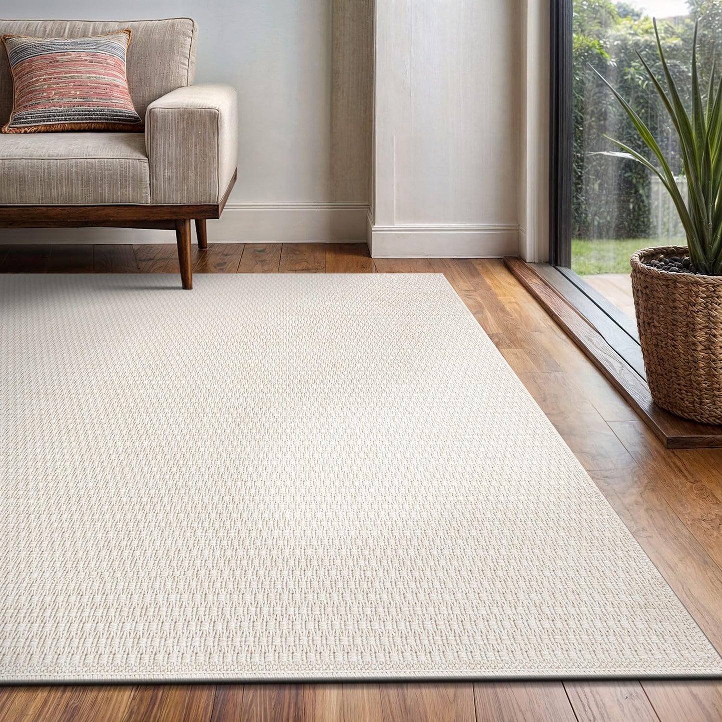 Easy Jute Rug 4x6 Indoor Outdoor Natural Rugs Solid Fiber Rug Woven Area Rug Boho Easy Clean Inside Carpet for Living Room Bedroom Dining Room Hallway or Outdoor Patio Porch (4 X 6 Bone)